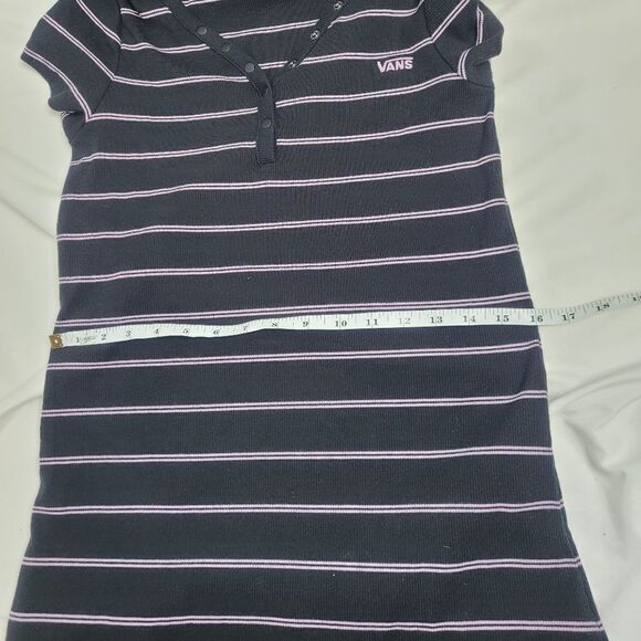 VANS dress black striped ribbed short sleeve stretch tee shirt L - Picture 12 of 13